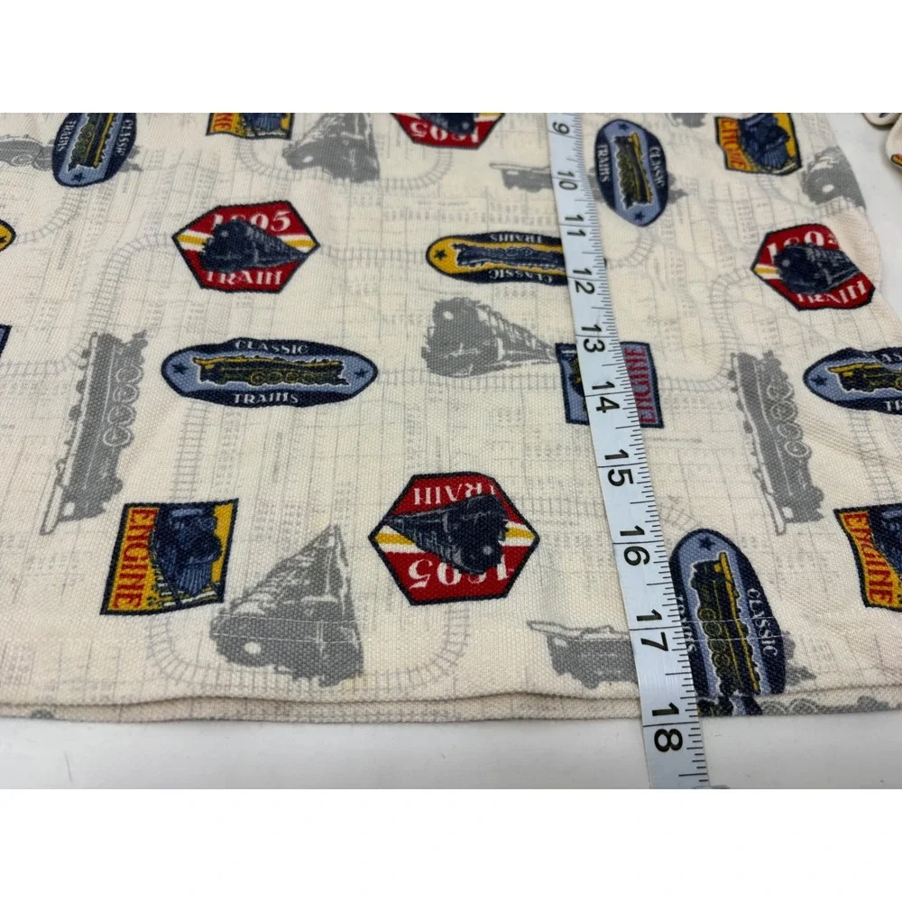 Vintage OshKosh B'gosh Boys Size 7 Train Print Long Sleeve Polo Shirt Cream 90s